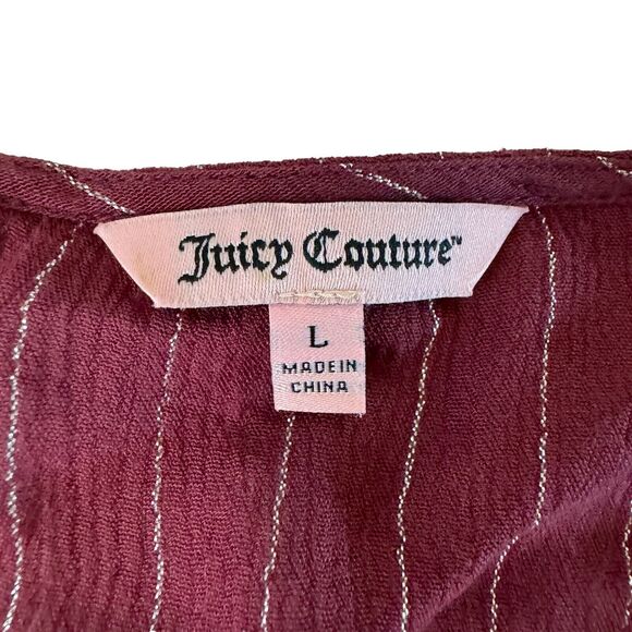 Juicy Couture Ruffle Sleeve Tie Front Top Burgundy Metallic Size Large - Picture 3 of 12